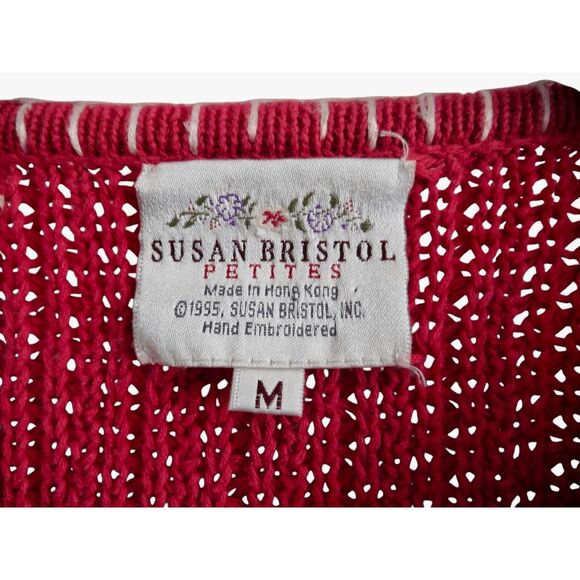 Vintage Susan Bristol Petites Cardigan Sweater 90's Hand Embroidered M - Picture 5 of 7